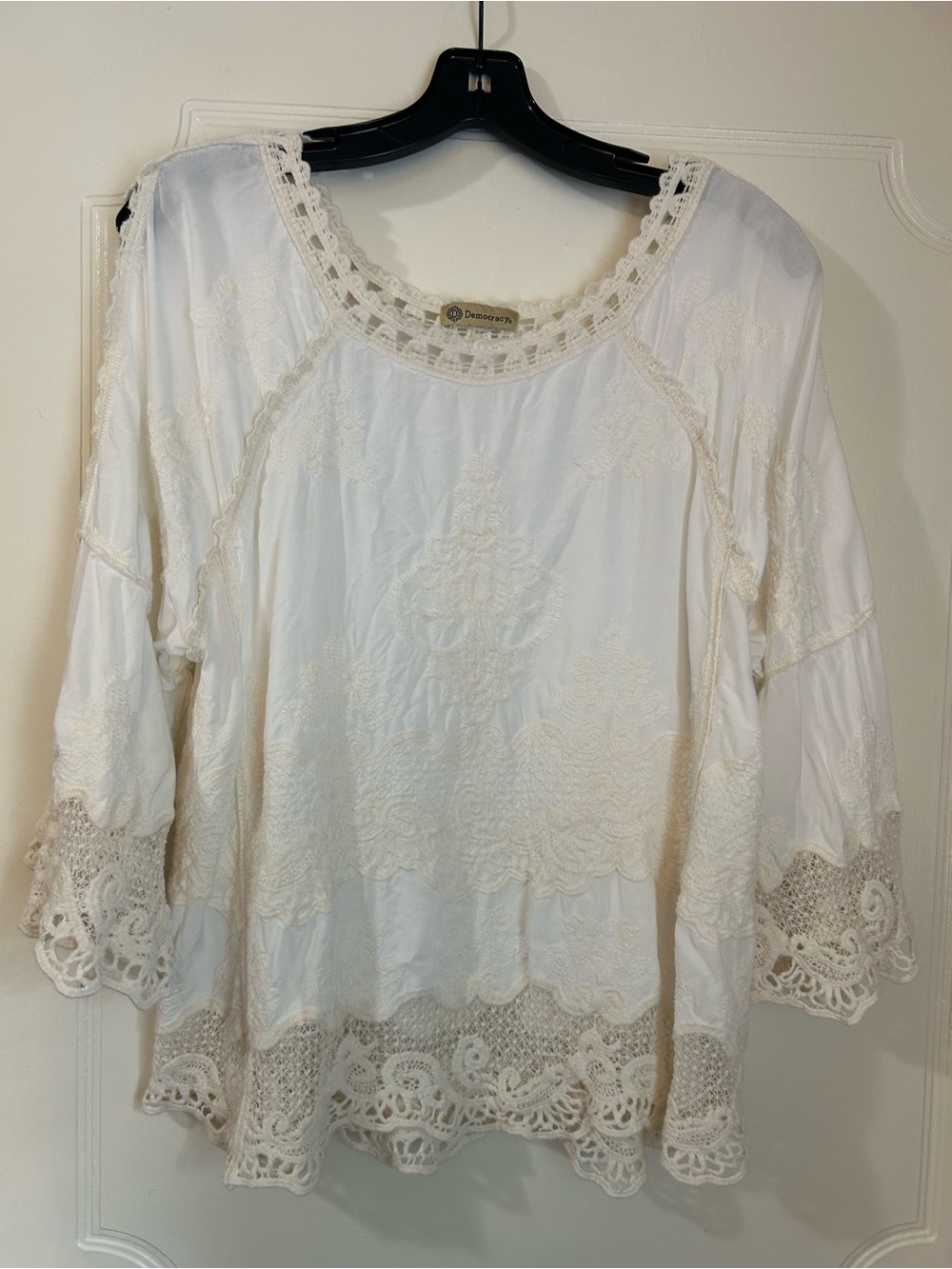 Democracy Ivory Lace-Trim Boho Top